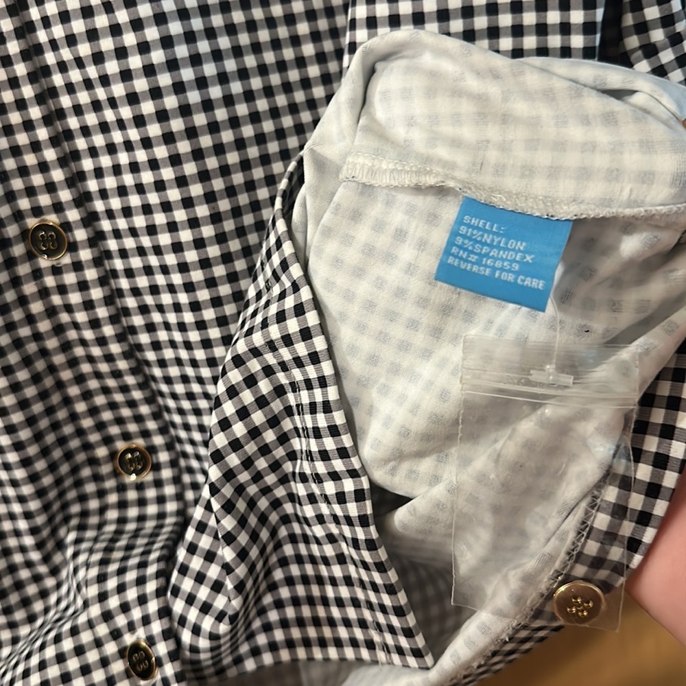 J. McLaughlin Women’s Gingham Button Down Knit Shirt Black White Size Large - Picture 6 of 11